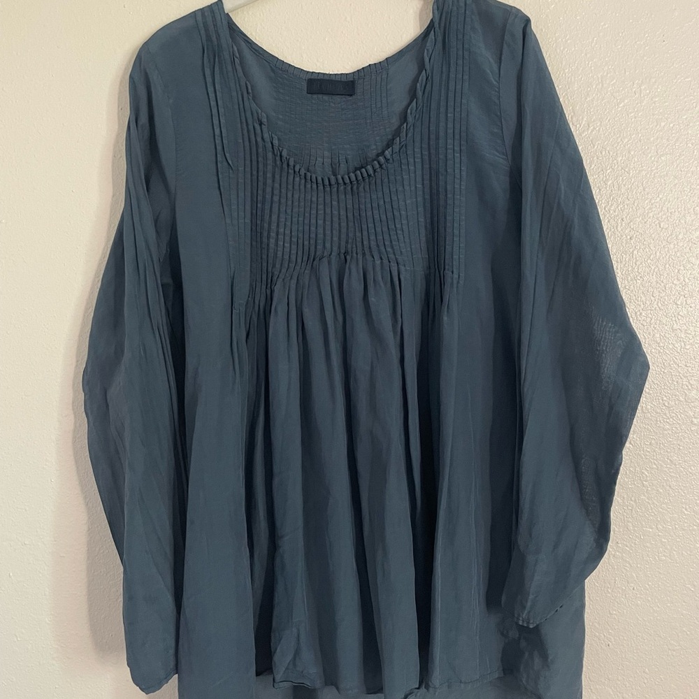 CP Shades Silk Cotton blend pleated Blouse Navy Medium